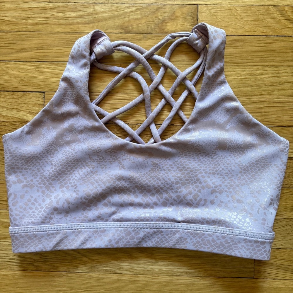 CVG Constantly Varied Gear Women's Sm Sports Bra Snake Print Purple Strappy Gym